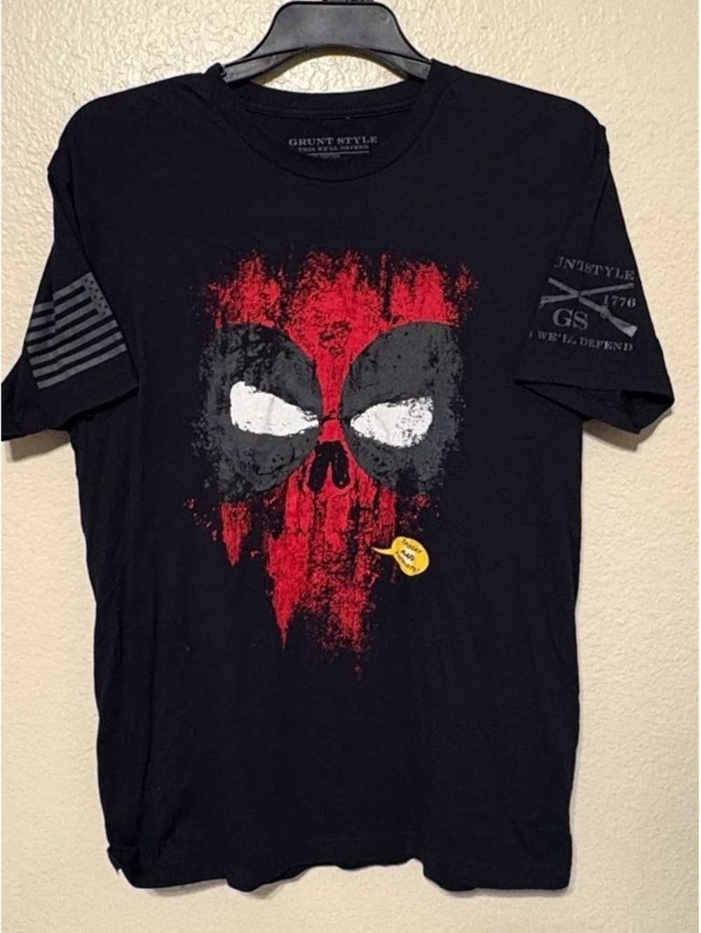 Grunt Style Deadpool Graphic Black Cotton T-Shirt Size L